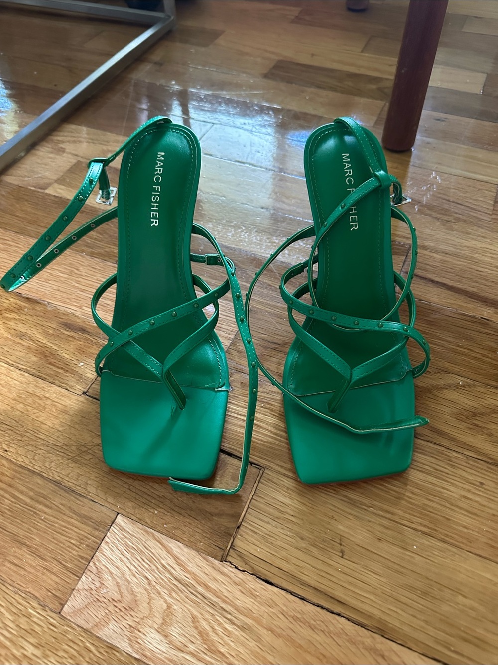 Marc Fisher Green Strappy Square-Toe Heels